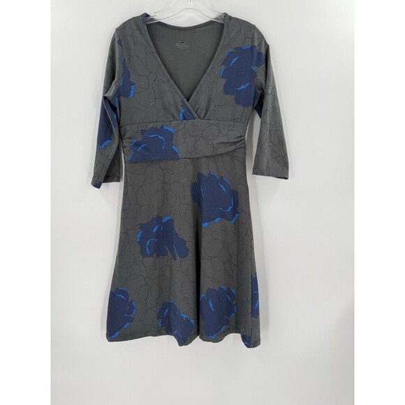 Patagonia Margot Dress Size MEDIUM Gray With Blue Floral Design Easy Wear EUC - Picture 6 of 12